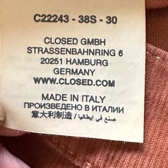 CLOSED Women's Corduroy Pants Made in Italy Size 28 Copper Orange Casual - Picture 5 of 8